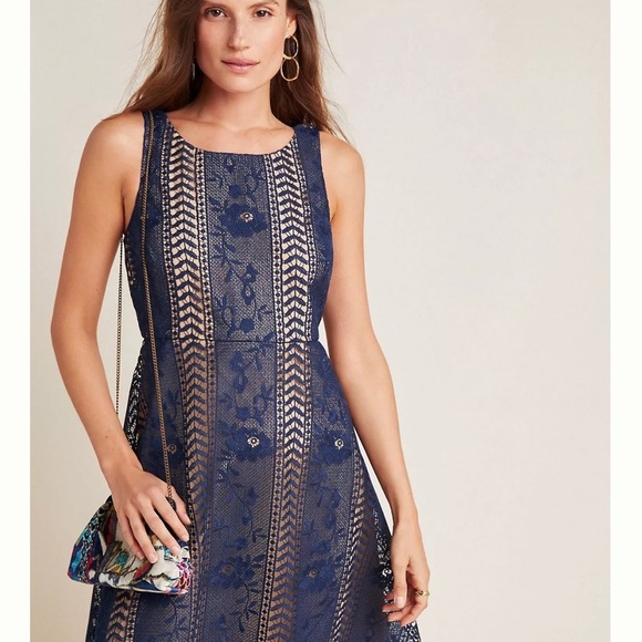 Anthropologie Dresses & Skirts - Anthropologie navy lace dress size 8